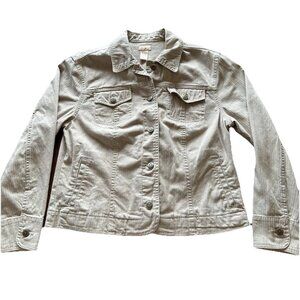 NorthCrest Safari Jacket Coat Women' SZ M Khaki Button-up Pockets Long Sleeve